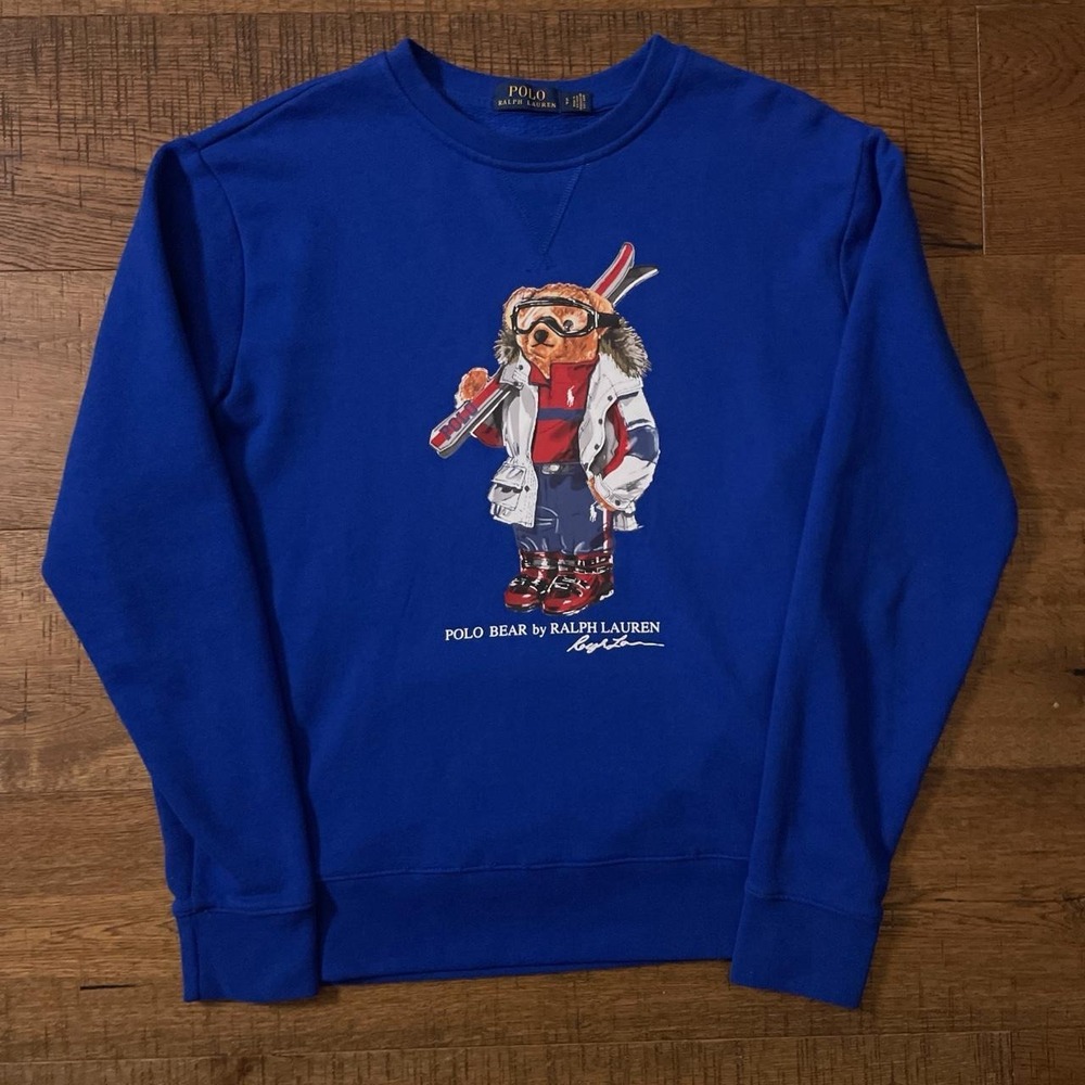 Polo Ralph Lauren Sweatshirt Mens S Blue Preppy Polo Bear Ski Graphic Fleece